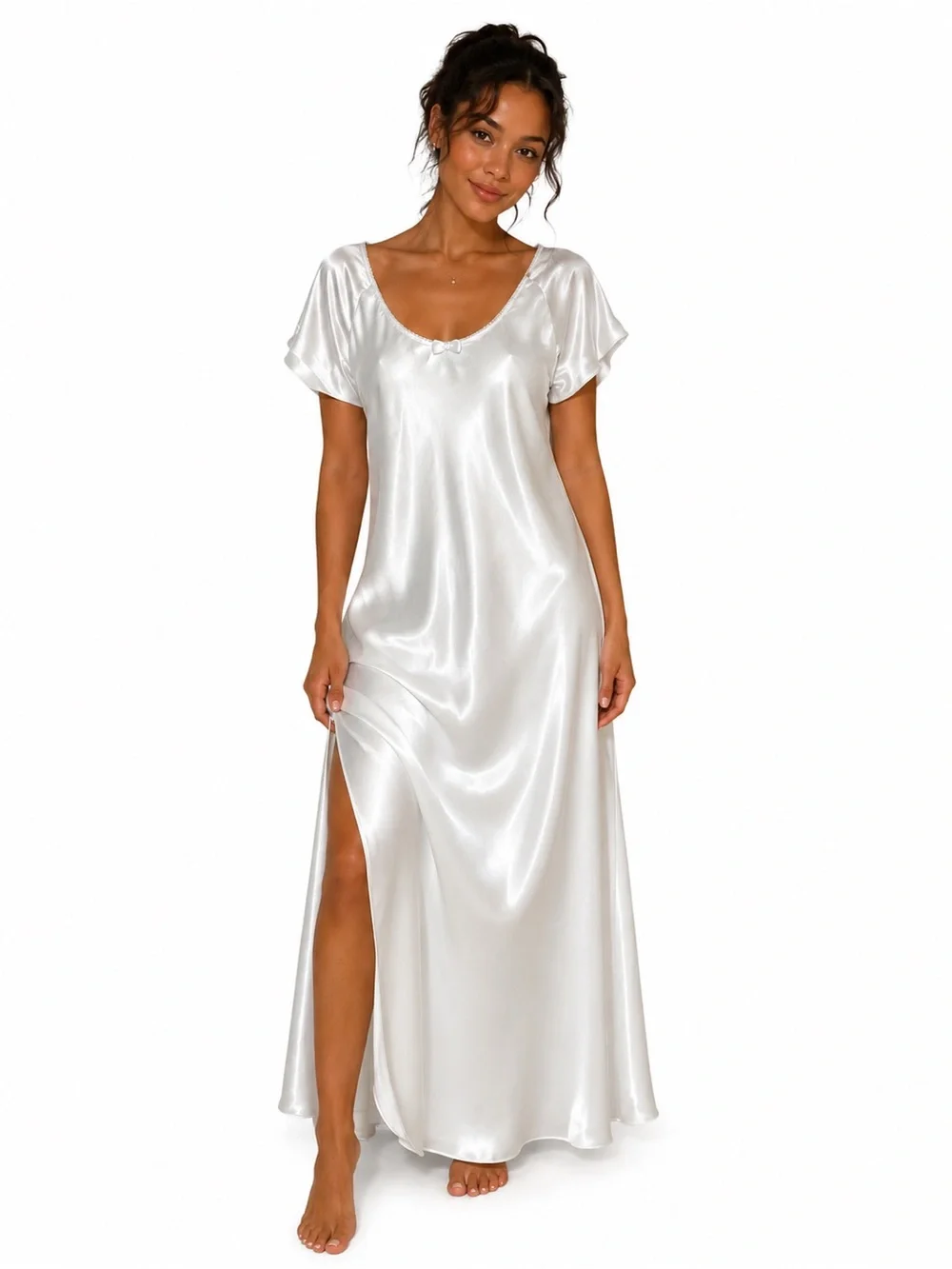 Oscar de la renta Satin-like Scoop-Neck Nightgown in sky-blue size small